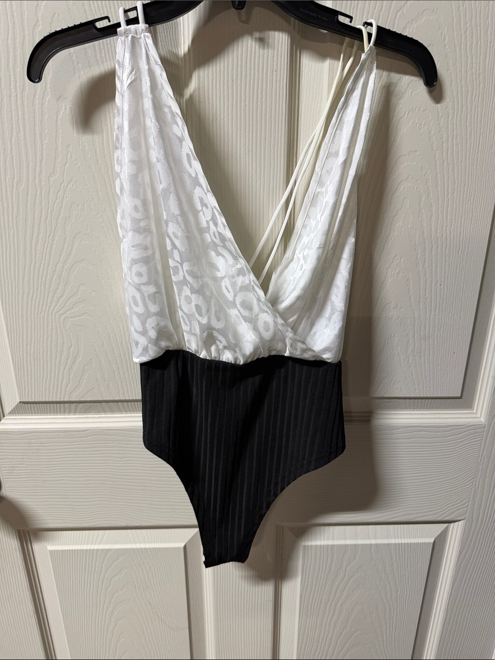SHEIN White and Black One-Piece bodysuit with Textured Top
